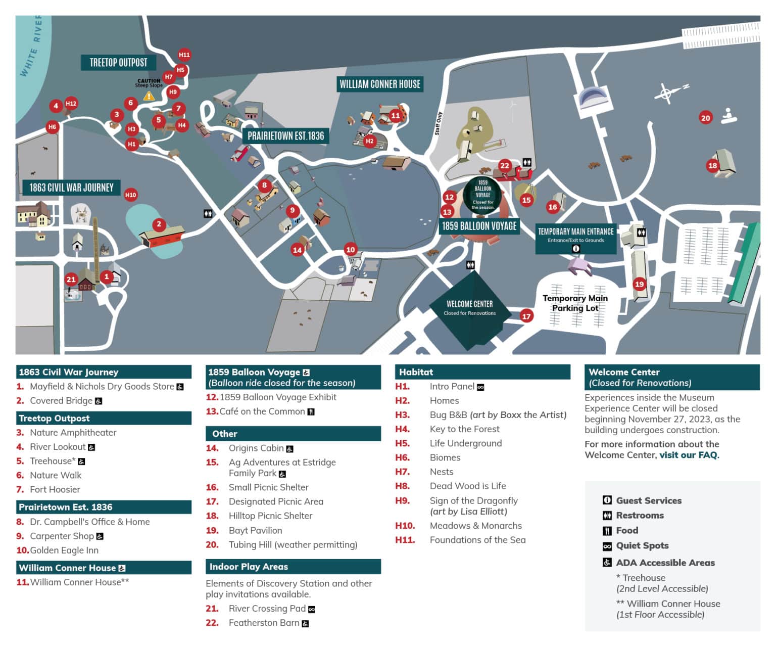 Map of Conner Prairie's Grounds for Guests